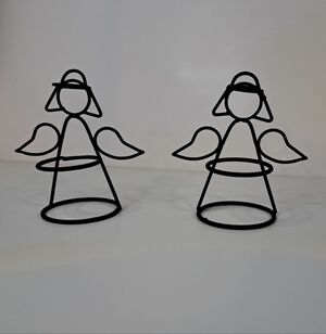 Set of 2 Black Metal Wire Angel Candle Holders Christmas Holiday Decor